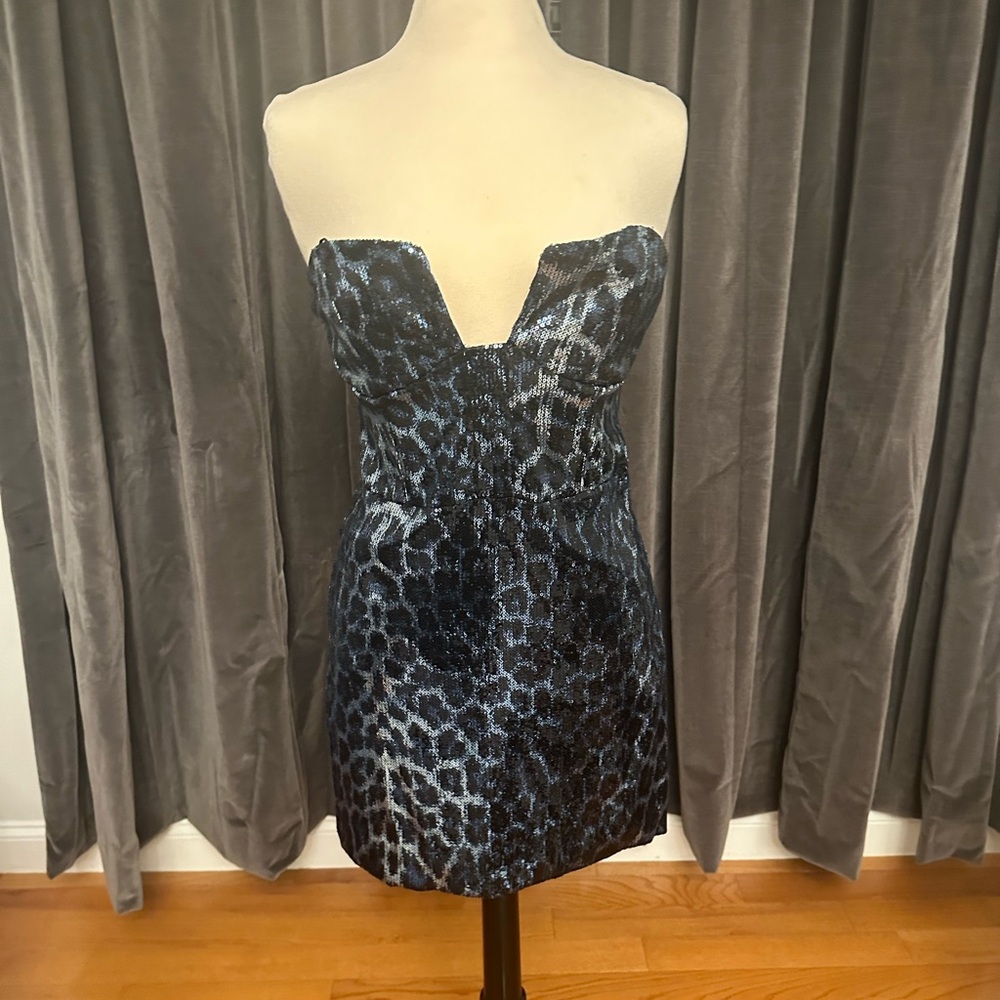 Zara Blue and Black Leopard sequin Dress